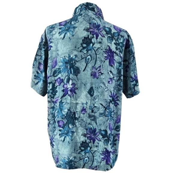 Vintage Chico's Design 100% Silk Blue Purple Floral Button-Up Shirt Beachy - Picture 2 of 7